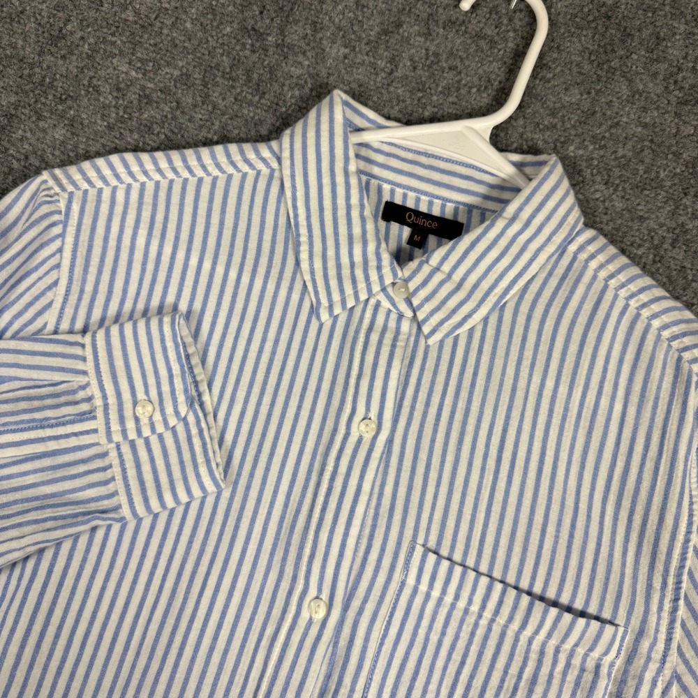 Quince Organic Cotton Striped Button Down Shirt Women's Medium Blue White